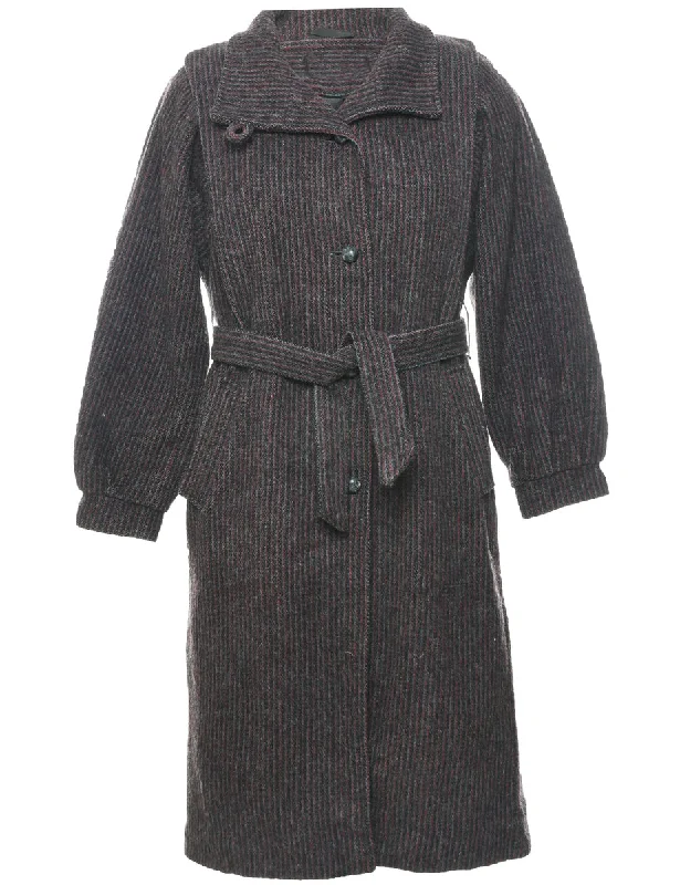 Single Breasted Striped Wool Coat - M Appliqued Beaded Sequined