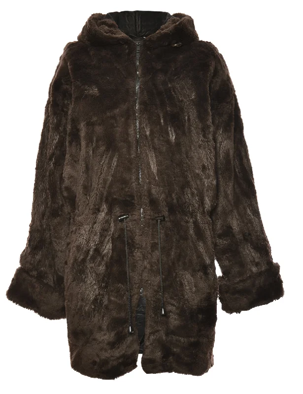 Long Dark Brown Faux Fur Coat - L Cardigan Sweater Pullover