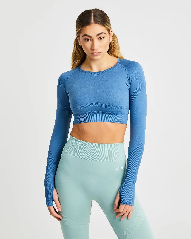 Reform Seamless Long Sleeve Crop Top - Petrol Blue Crop Top Seamless Stretchy