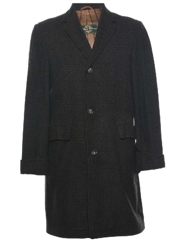 Checked Pattern Wool Coat - M Coat Overcoat Trench Coat