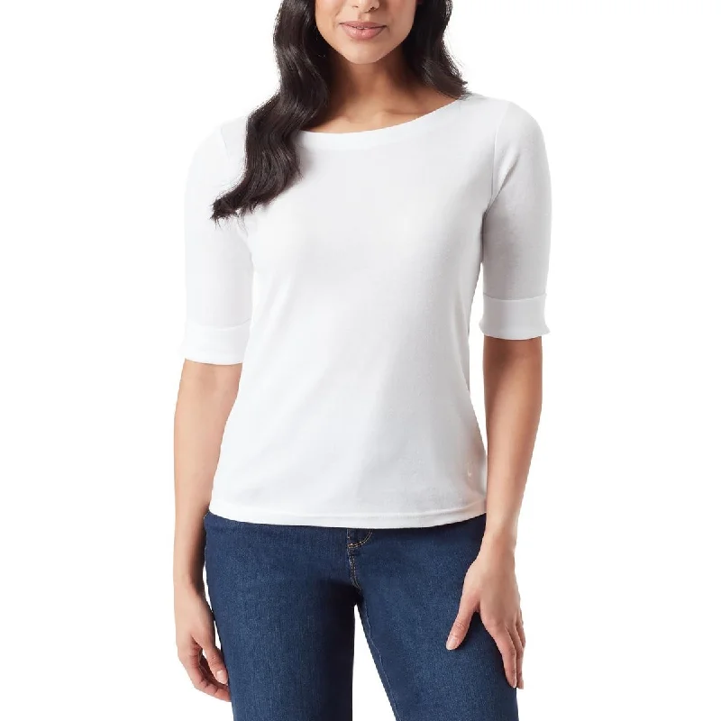 Gloria Vanderbilt Womens Crewneck Elbow Sleeve Pullover Top Slim Sleeve Pullover