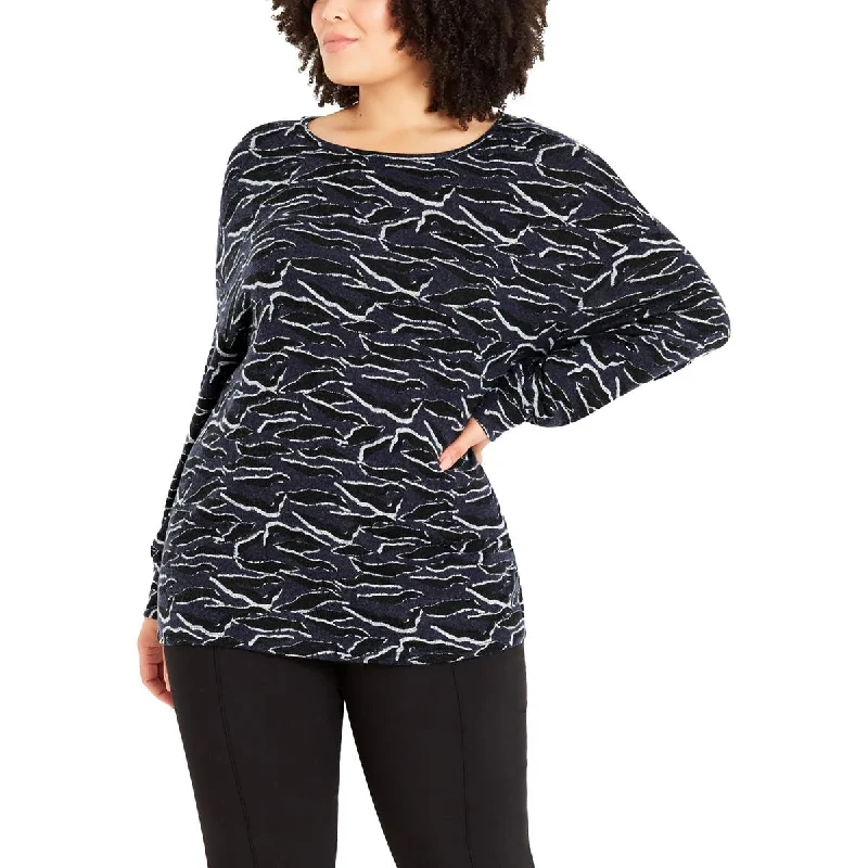 Evans Womens Plus Zebra Print Relaxed Fit Pullover Sweater Ribbed Crew Neck