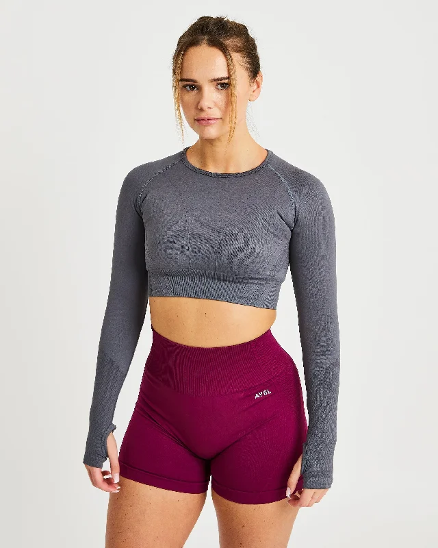 Balance V2 Seamless Long Sleeve Crop Top - Castlerock Grey Elasticated Padded Insulated