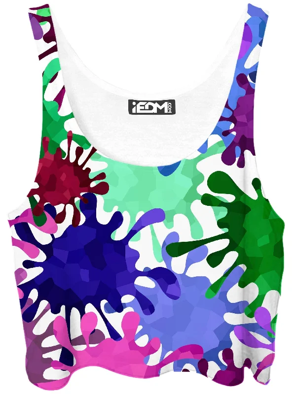 Neon Paint Splatter Crop Top Sequined Glittery Shiny