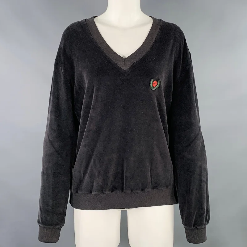 SEASON 5 Size S Black Cotton Blend Embroidered V-Neck Pullover Mock Neck Pullover