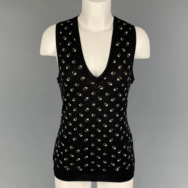 RALPH LAUREN Collection Size M Black Cream Cashmere Silk Pullover Vest Bolero Style Sweater RALPH LAUREN Collection Size M Black Cream Cashmere Silk Pullover Vest Bolero Style Sweater