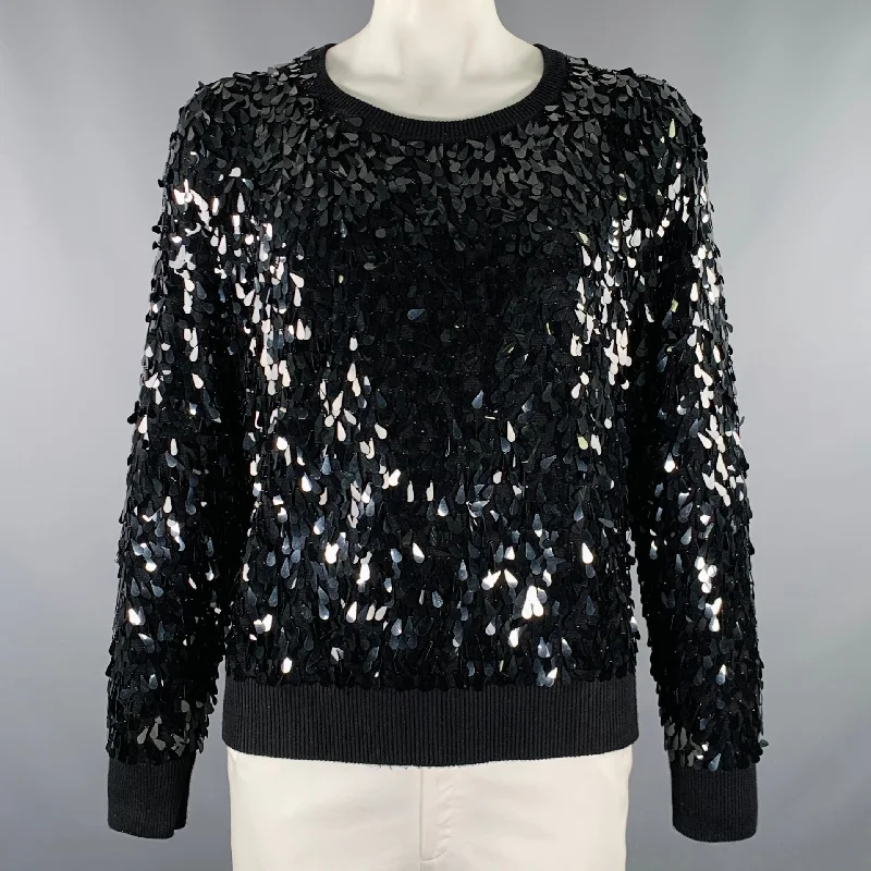 MICHAEL by MICHAEL KORS Size XL Black Sequined Cotton Blend Pullover One Shoulder Top