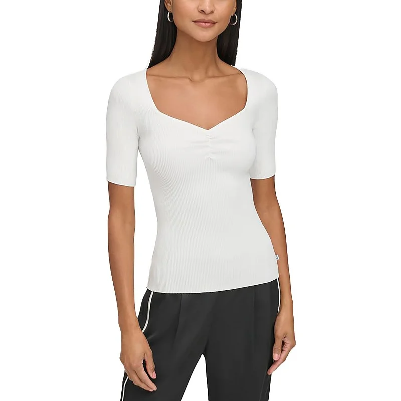 Karl Lagerfeld Paris Womens Ruched Ribbed Knit Pullover Sweater Kimono Neck Pullover