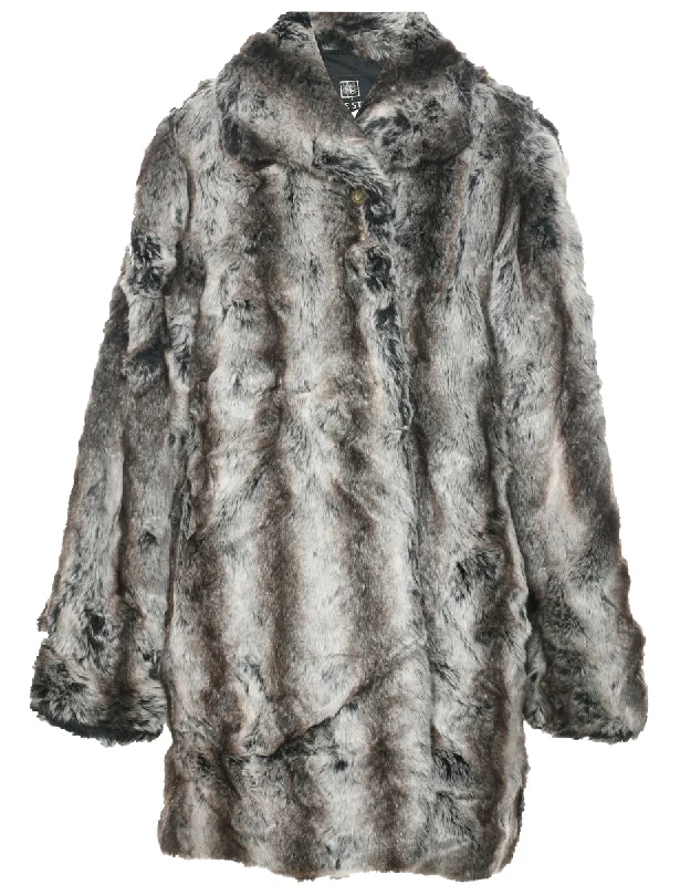 Leopard Pattern Faux Fur Coat - L Trim Padded Insulated