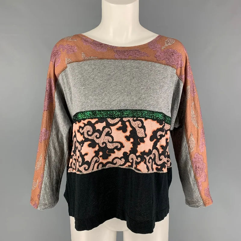 DRIES VAN NOTEN Size S Multi-Color Cotton Mixed Fabrics Raglan Pullover Chenille Soft Sweater