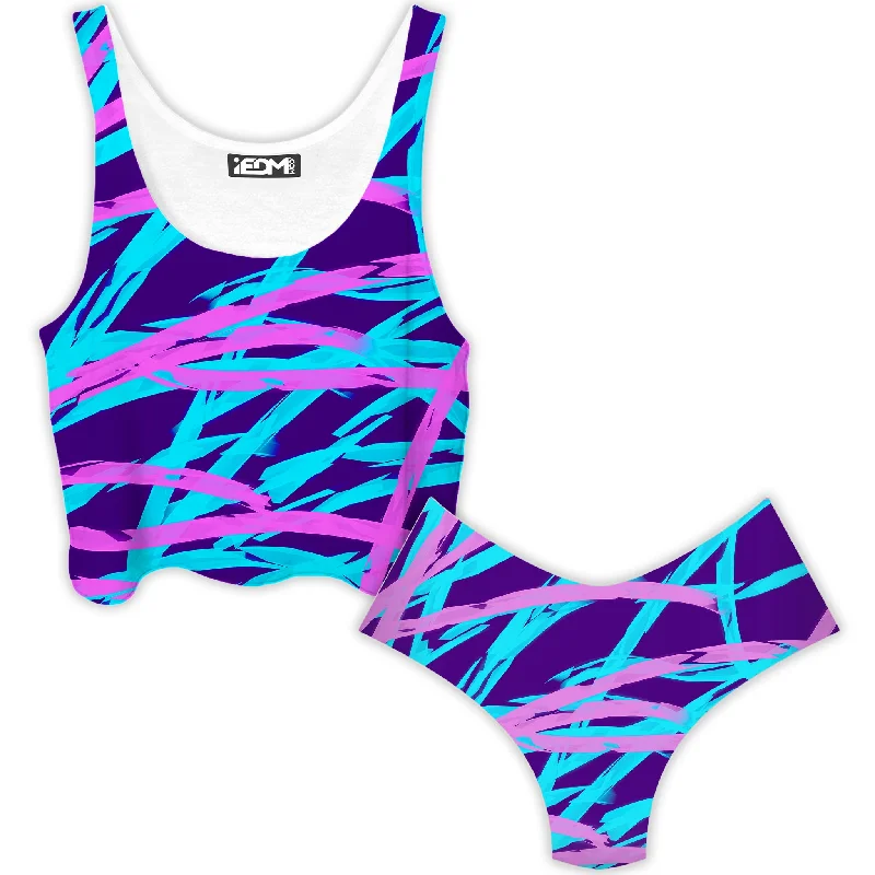 Purple and Blue Rave Abstract Crop Top and Booty Shorts Combo Print Jacquard Patchwork Purple and Blue Rave Abstract Crop Top and Booty Shorts Combo Print Jacquard Patchwork