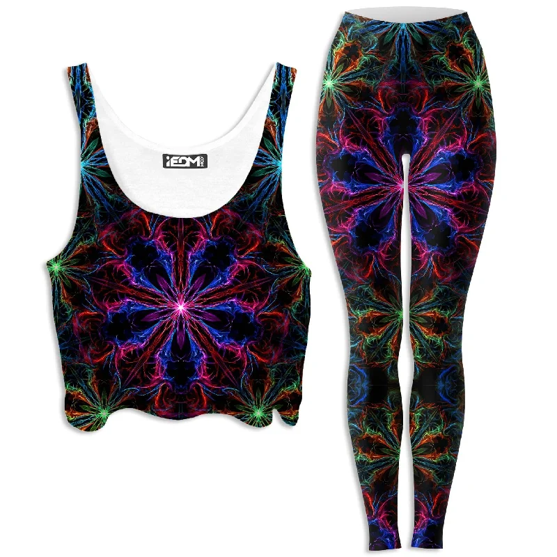 Man Trip Crop Top and Leggings Combo Chenille Fabric Brocade Fabric Lace Fabric