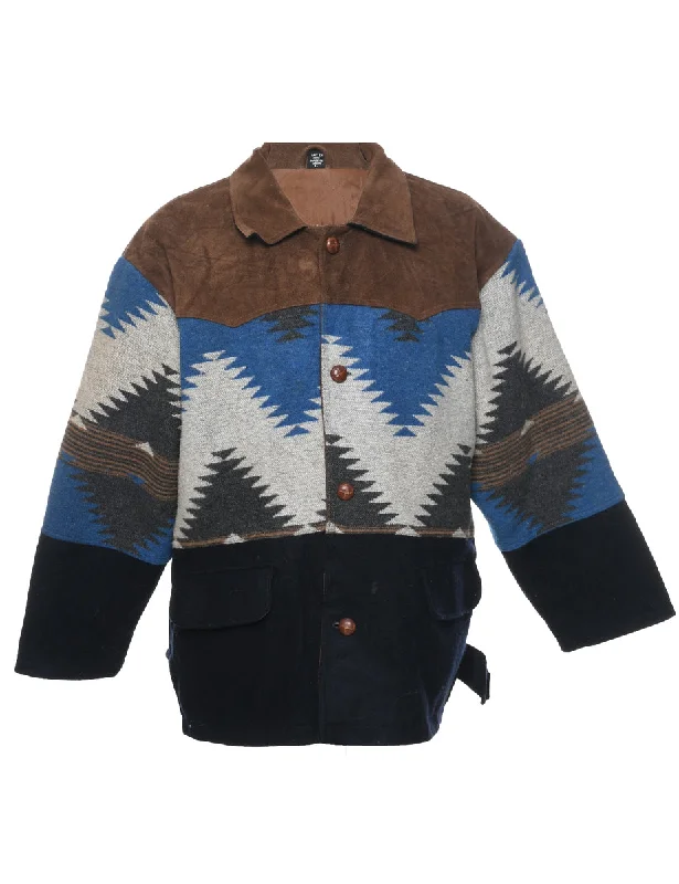 Multi-colour Wool Coat - L Tweed Herringbone Houndstooth