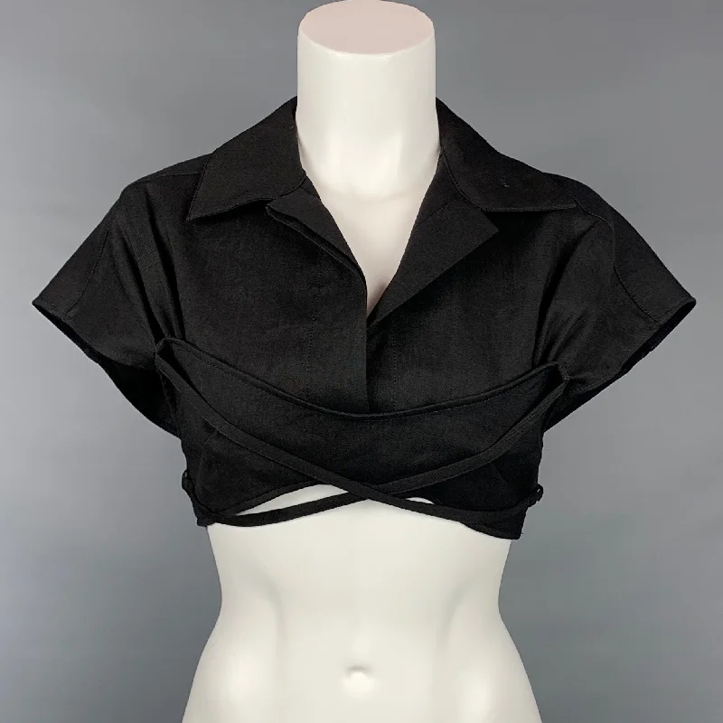 JACQUEMUS L'Amour Size 4 Black Hemp Blend Short Seeve Crop Top Welt Pockets Slit Pockets Flap Pockets JACQUEMUS L'Amour Size 4 Black Hemp Blend Short Seeve Crop Top Welt Pockets Slit Pockets Flap Pockets