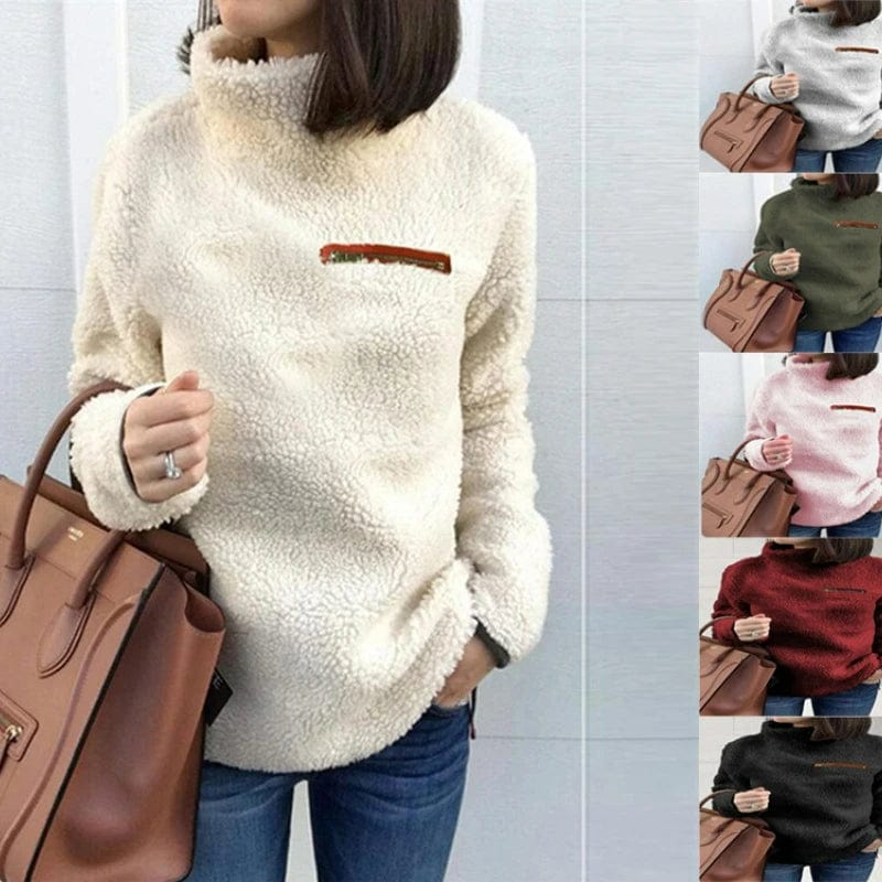 Winter Super Soft and Comfortable Solid Color Turtleneck Pullover Women's Sweater Fashion Zipper Sexy Top Ladies Hipster Clothes Bardot Neck Top Winter Super Soft and Comfortable Solid Color Turtleneck Pullover Women's Sweater Fashion Zipper Sexy Top Ladies Hipster Clothes Bardot Neck Top