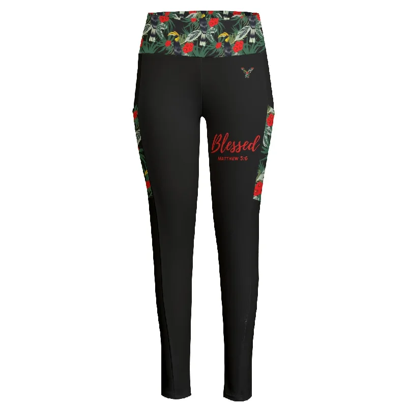 BLESSED Floral Print High Waist Leggings With Side Pockets Stylish Ultra Stretch Leggings
