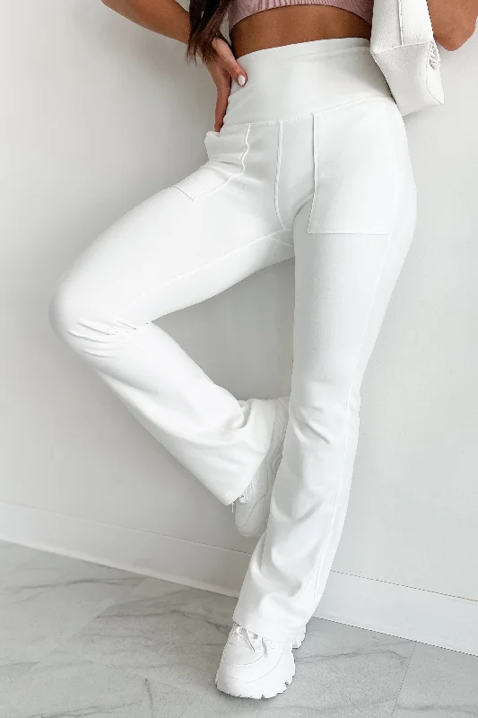 Klaus Brushed Knit Flare Leggings (Ivory) Elegant Printed Leggings with Pockets