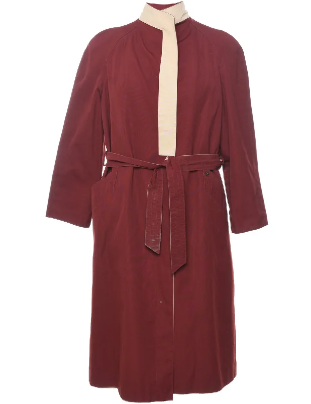 Maroon & Off-White Contrast Trench Coat - L Vest Waistcoat Gilet