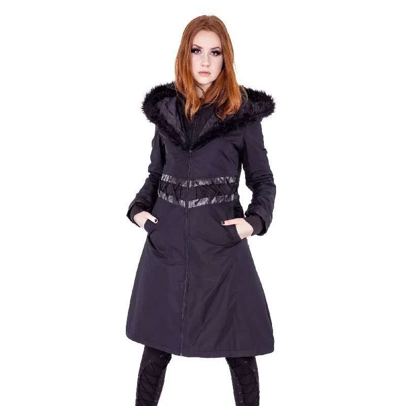 GABRIELLA COAT - BLACK Peter Pan Collar Cowl Neck Turtleneck