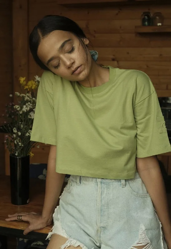 Peace Organic Cotton Crop Top in Green Satin Blend Silk Blend Wool Blend