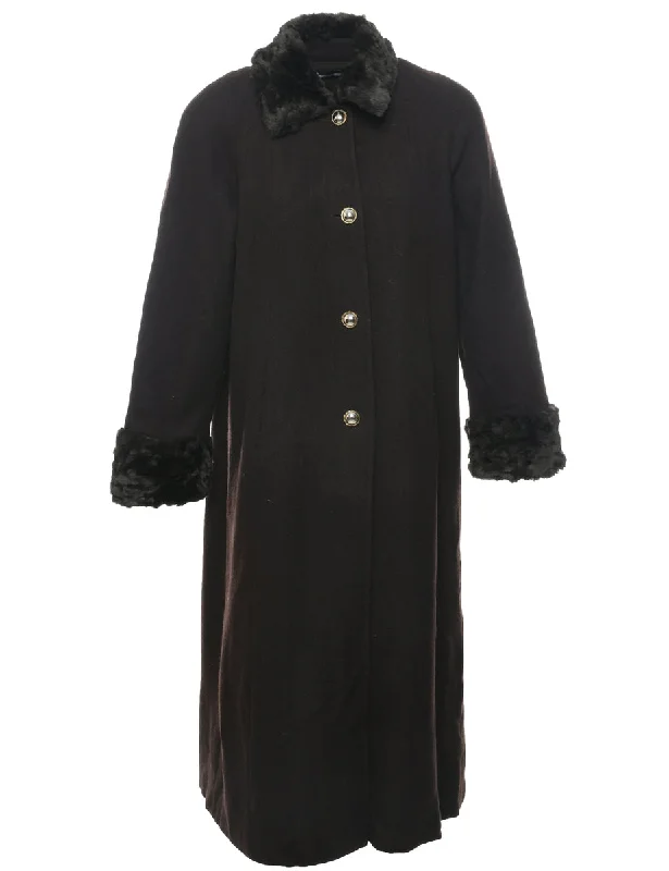 Dark Brown Wool Coat - L Striped Polka Dot Floral