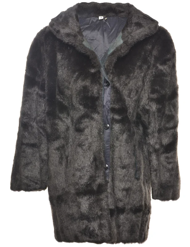 Dark Brown Faux Fur Coat - L Rayon Velvet Corduroy