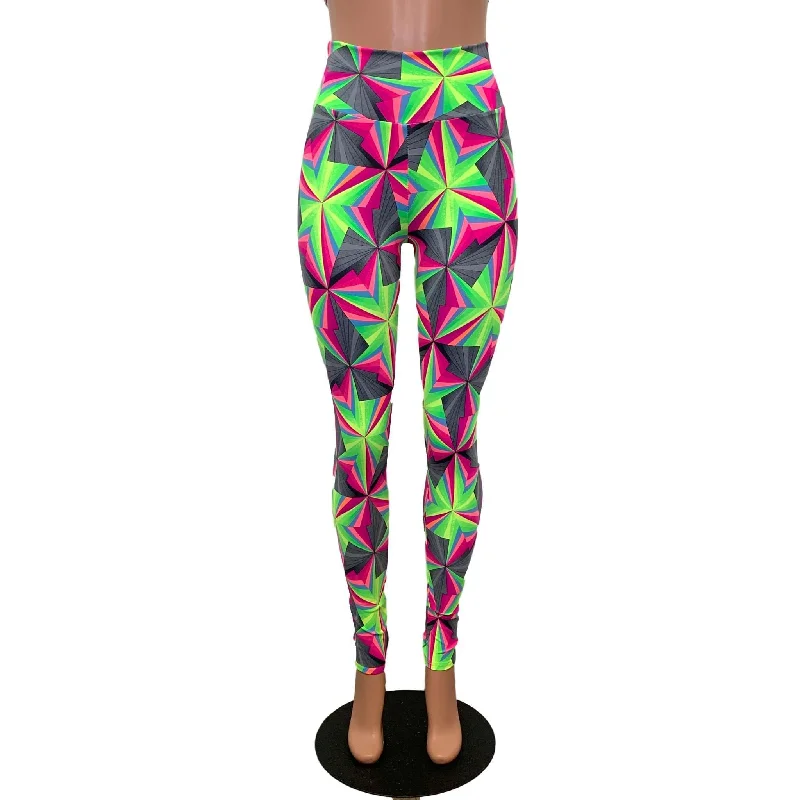 SALE - Optima Neon High-Waisted Leggings Pants Elegant Shiny Black Leggings