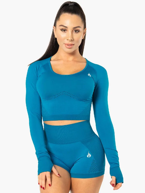 Electra Seamless Long Sleeve Crop Top - Electric Blue Knit Fabric Woven Fabric Fleece Fabric Electra Seamless Long Sleeve Crop Top - Electric Blue Knit Fabric Woven Fabric Fleece Fabric