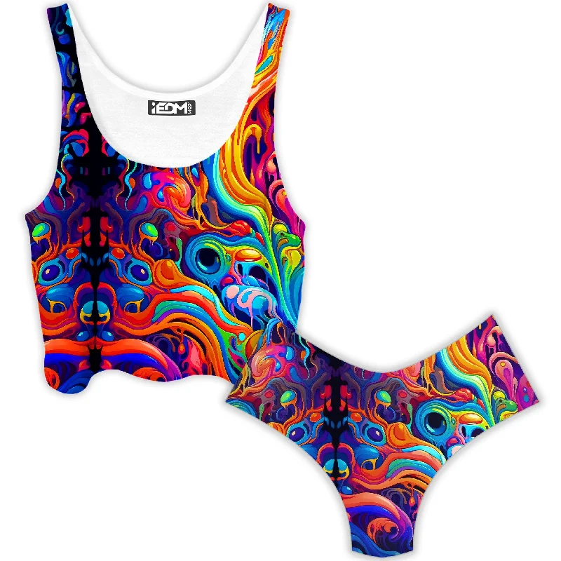 Kandi Swirl Crop Top and Booty Shorts Combo Lace Blend Ribbed Blend Corduroy Blend