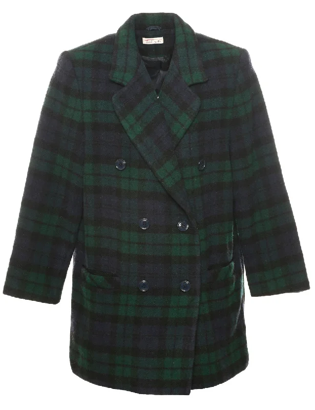 Tartan Wool Coat - L Quilted Jacket Anorak Windbreaker