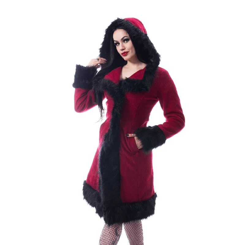 DARK MASE COAT - RED Herringbone Houndstooth Plaid