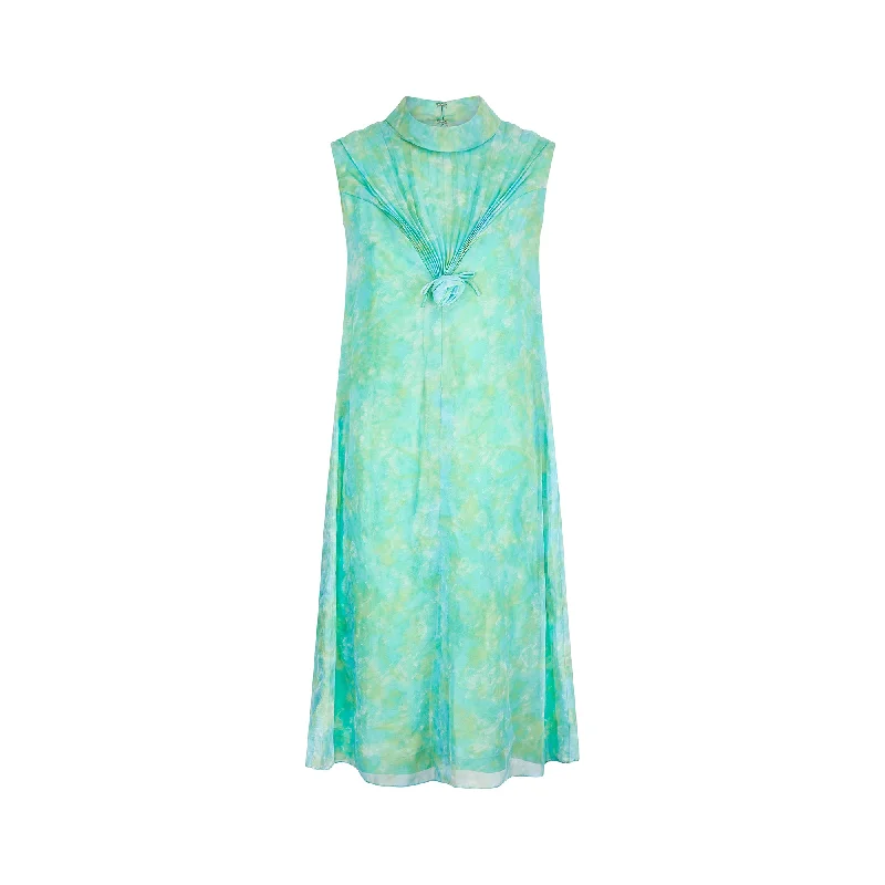 1960s Mottled Green and Turquoise Mod Dress with Coat Quilted Jacket Anorak Windbreaker