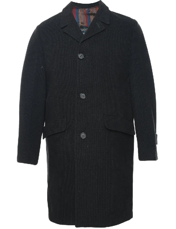 Single Breasted Dark Grey Wool Coat - L Suede Faux Fur Shearling