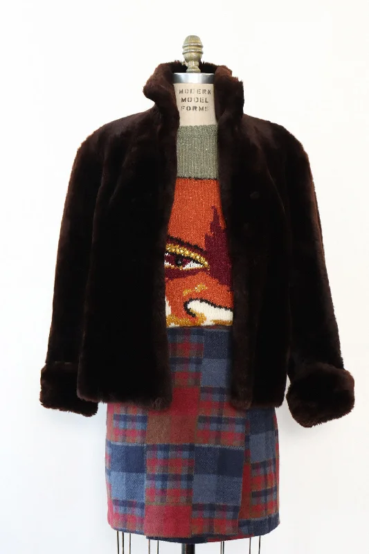 Espresso Shearling Short Coat M/L Anorak Windbreaker Fleece