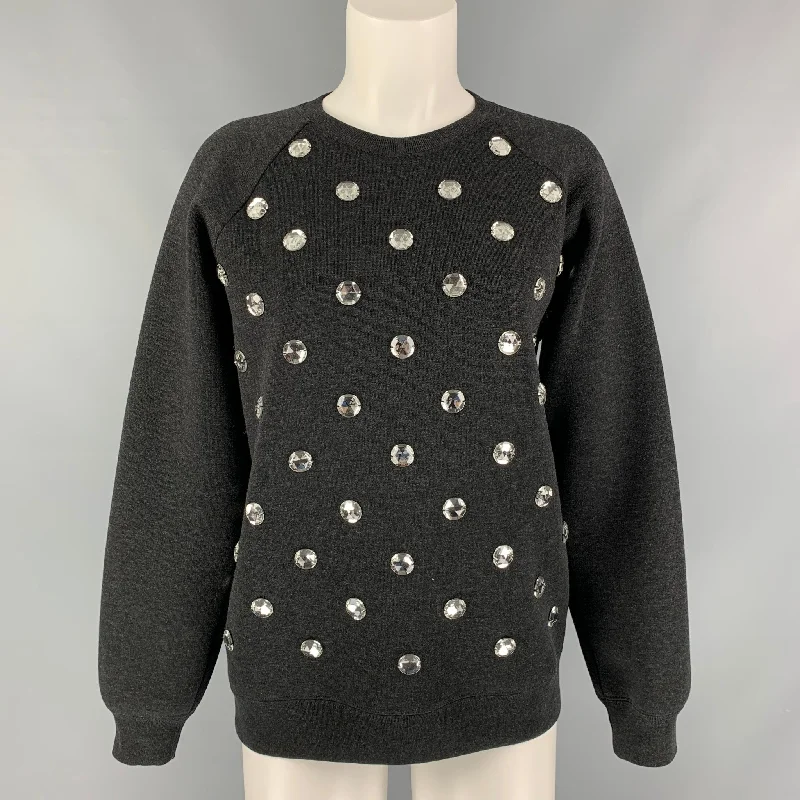 MARC JACOBS Size XS Black Applique Wool Blend Crew-Neck Pullover Tapered Sleeve Pullover