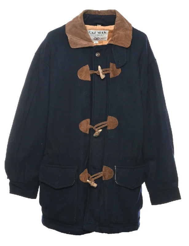 Navy Duffle Coat - L Houndstooth Coat Plaid Coat Tartan Coat