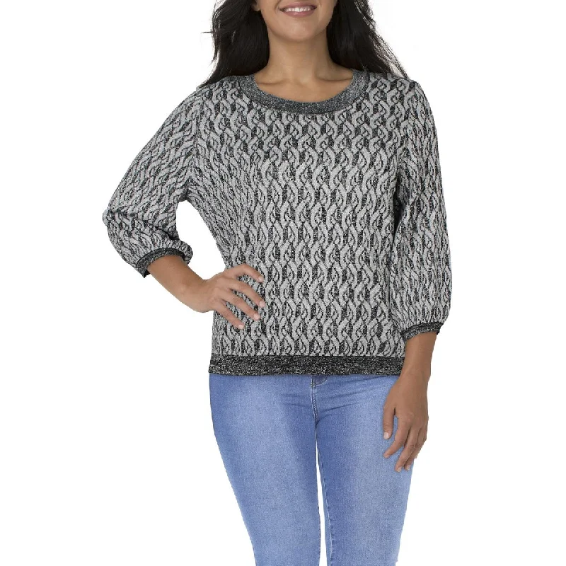 MSK Womens Plus Metallic Knit Pullover Sweater Long Sleeve Pullover