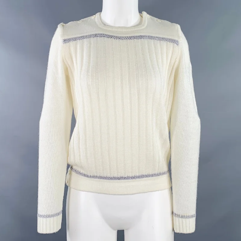 COURREGES Size 0 Cream Grey Acrylic Blend Textured Long Sleeve Pullover Polo Neck Sweater