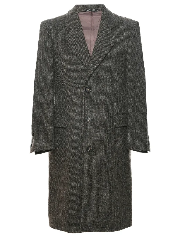 Dark Brown Wool Coat - M Solid Print Jacquard