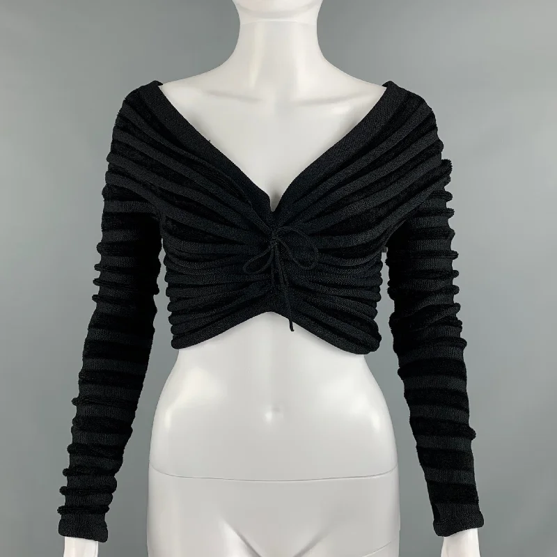 ALAIA Size 4 Black Viscose Polyamide Velvet Cropped Pullover Port Neck Pullover