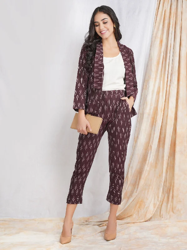 Co-ord Set Maroon Ikat Blazer with Trousers Trousers Occasion Special