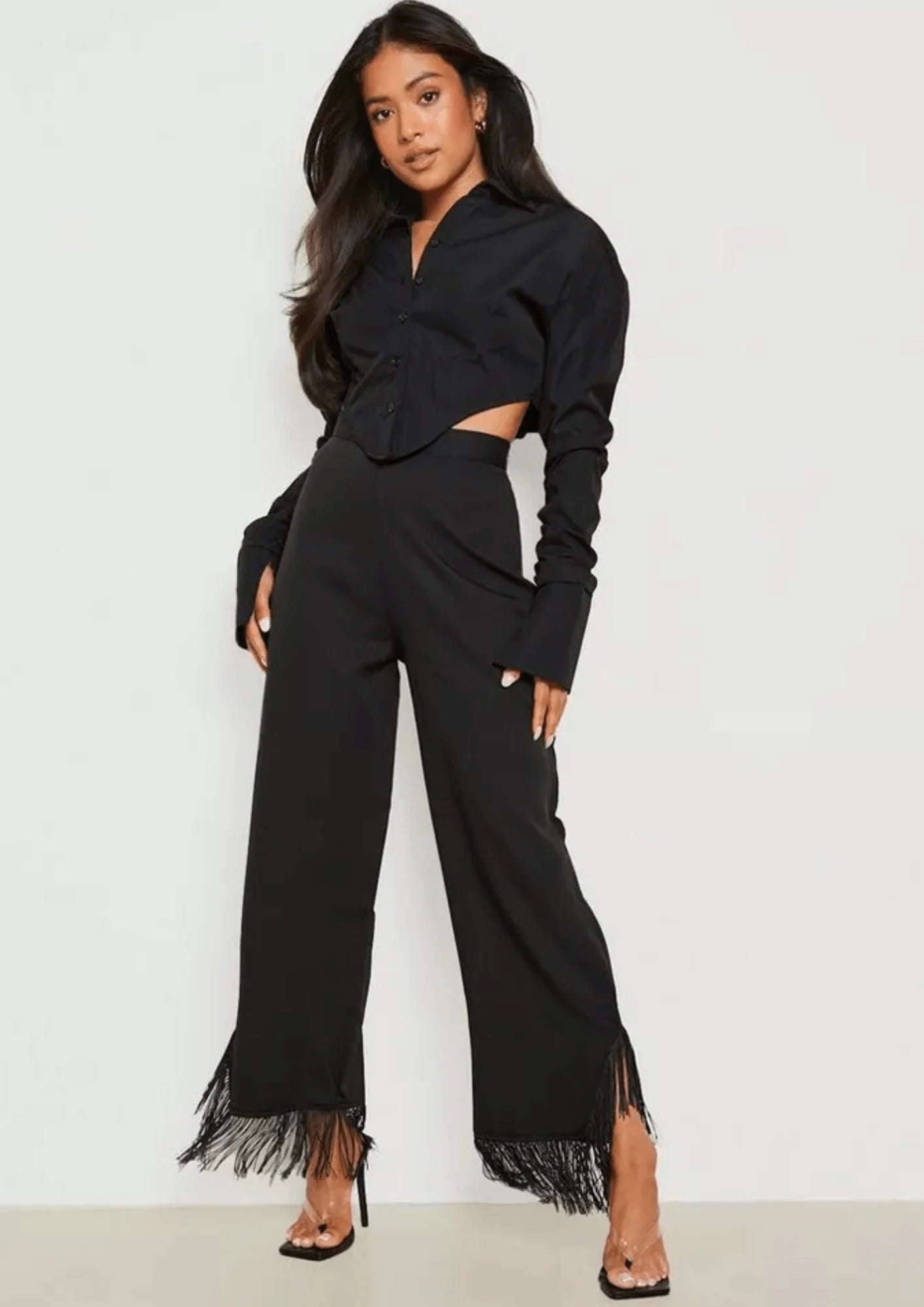 BLACK FRINGED TROUSERS Trousers Palazzo Wide Leg