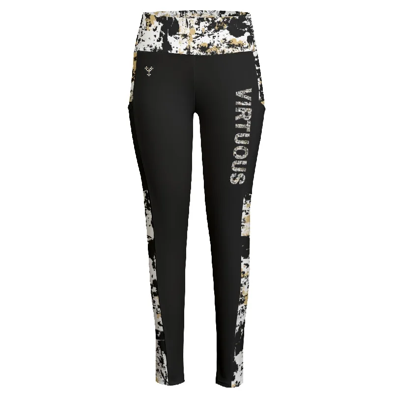 VIRTUOUS Tie Dye Print High Waist Leggings With Side Pockets Trendy Colorblock Print Leggings