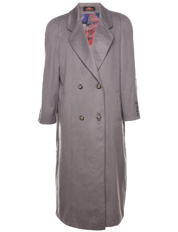 Light Grey Wool Coat - L Hooded Caped Scarf