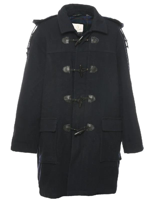 Hooded Navy Duffle Coat - XL Down Puffer Quilted