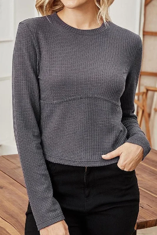 WOMEN SLIM FIT KNITTED PULLOVER TOP Elbow Length Sleeve