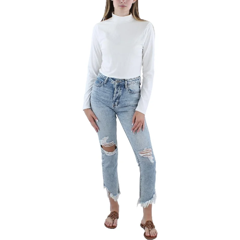 Kingston Grey Womens Cropped Mock Neck Pullover Top Oversized Cozy Pullover