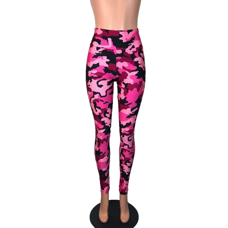 Pink & Black Camo Camouflage High Waist Leggings Pants Stylish Sweatproof Leggings