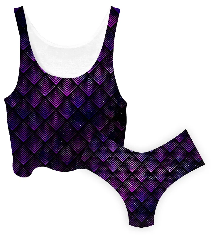 Galactic Dragon Scale Purple Crop Top and Booty Shorts Combo Hooded Caped Shawl Collar Galactic Dragon Scale Purple Crop Top and Booty Shorts Combo Hooded Caped Shawl Collar