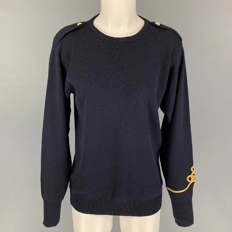 RALPH LAUREN Blue Label Size M Navy Gold Wool Embroidered Epaulettes Pullover Over Sleeve Pullover RALPH LAUREN Blue Label Size M Navy Gold Wool Embroidered Epaulettes Pullover Over Sleeve Pullover